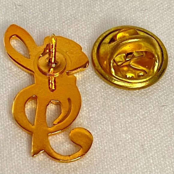 Rose Musical Note Brooch Gold Tone Enamel Cloisonne - Picture 4 of 6